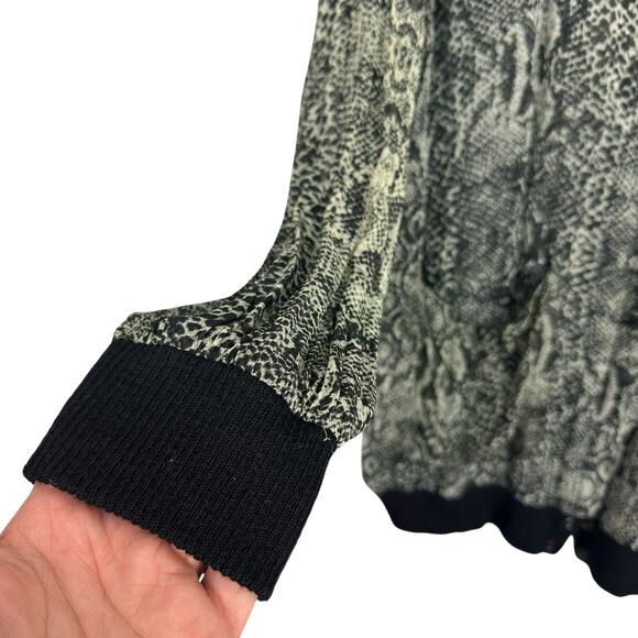 Free People Lori Bomber Jacket Oversized Sz M Black Sheer Snake-print Snap Front - Picture 6 of 14